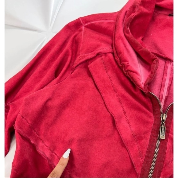 Yest Womens Sz 16 Red Ruched Ruffled Full Zip Jacket Tiered Grunge Marbled Chic - Picture 5 of 12